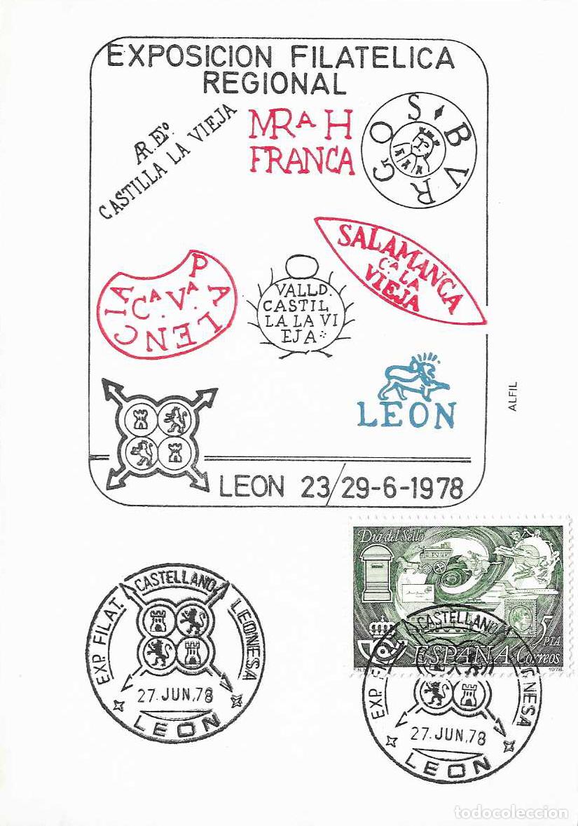 Sellos: DIA MUNDIAL DEL SELLO 1978 (EDIFIL 2480) EN TM PD ALFIL EXPOSICION CASTELLANO LEONESA LEON RARO
