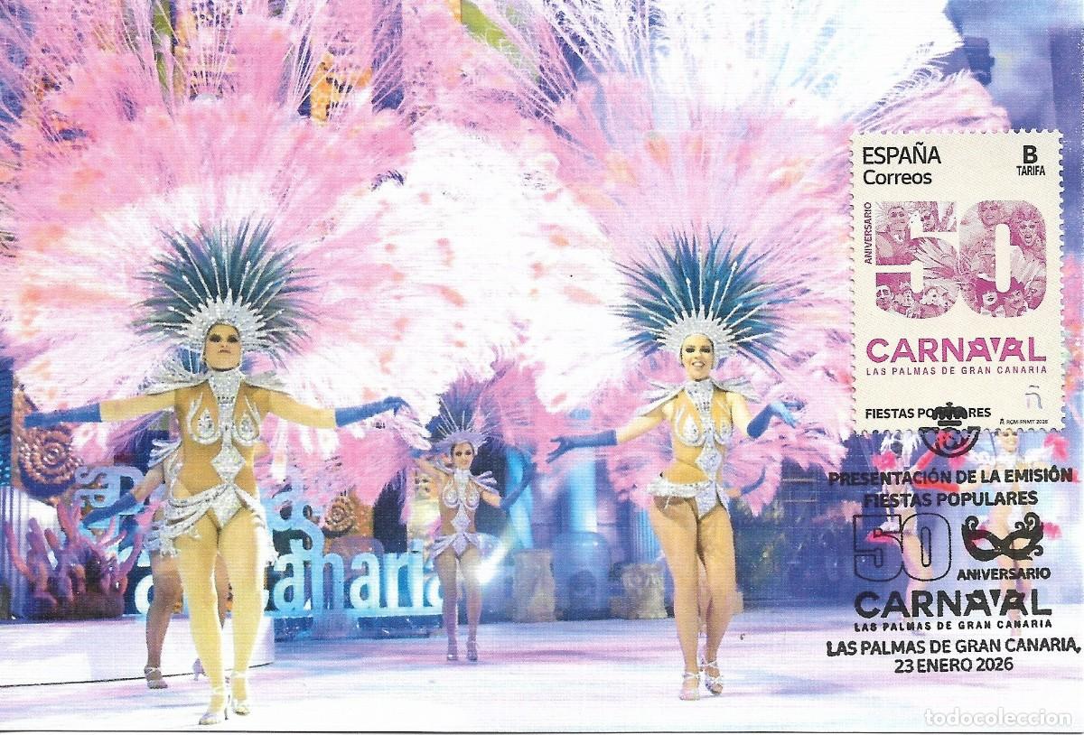 Selos: ESPA&Ntilde;A. TARJETA MAXIMA PRIMER DIA. CARNAVAL. LAS PALMAS DE GRAN CANARIA. 2026
