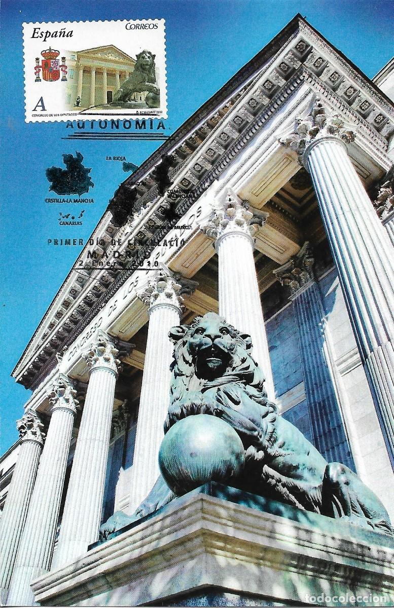Sellos: ESPA&Ntilde;A. TARJETA MAXIMA PRIMER DIA. CONGRESO DE LOS DIPUTADOS. MADRID. 2010