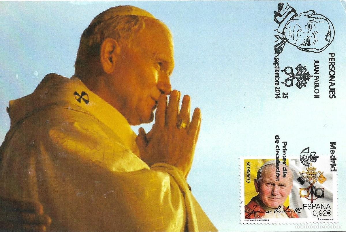Sellos: ESPA&Ntilde;A. TARJETA MAXIMA PRIMER DIA. PAPA JUAN PABLO II. 2014