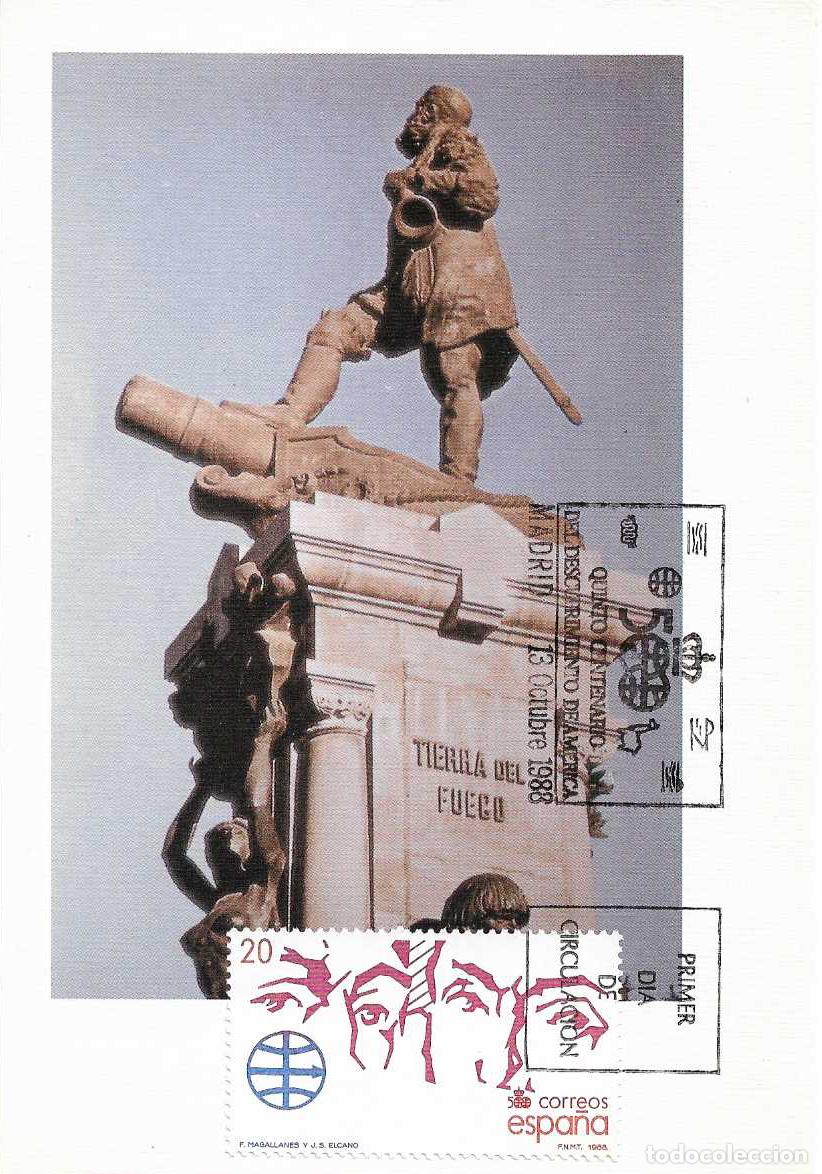Sellos: MAGALLANES Y ELCANO V CENTENARIO DESCUBRIMIENTO AMERICA 1988 (EDIFIL 2972) TM PRIMER DIA MADRID RARO