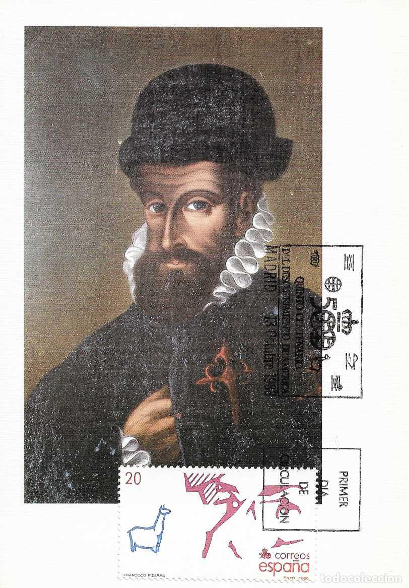 Sellos: FRANCISCO PIZARRO V CENTENARIO DESCUBRIMIENTO AMERICA 1988 (EDIFIL 2971) TM PRIMER DIA MADRID RARO