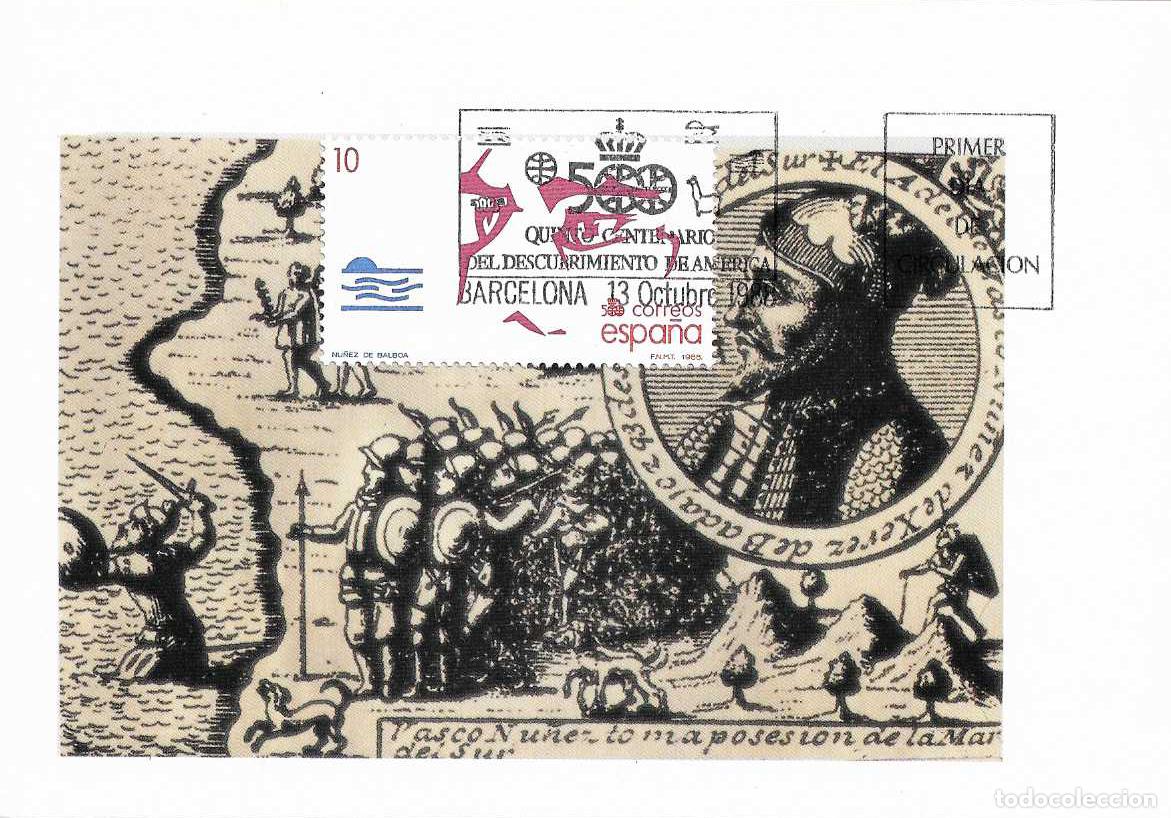 Sellos: NU&Ntilde;EZ DE BALBOA V CENTENARIO DESCUBRIMIENTO AMERICA 1988 (EDIFIL 2970) EN TM PD BARCELONA RARO ASI