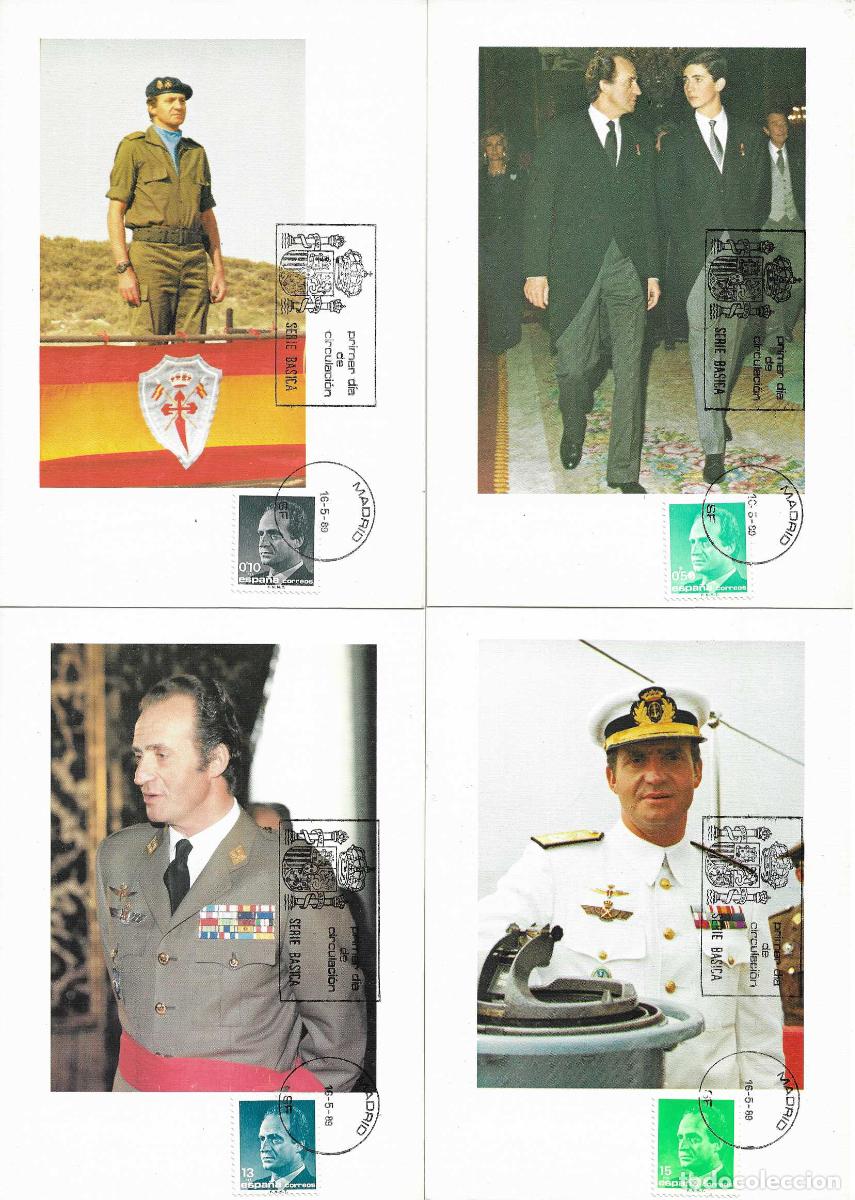 Sellos: SM REY DON JUAN CARLOS I 1989 (EDIFIL 3001/04) EN CUATRO TARJETAS MAXIMAS PRIMER DIA MOD 1 RARO VER