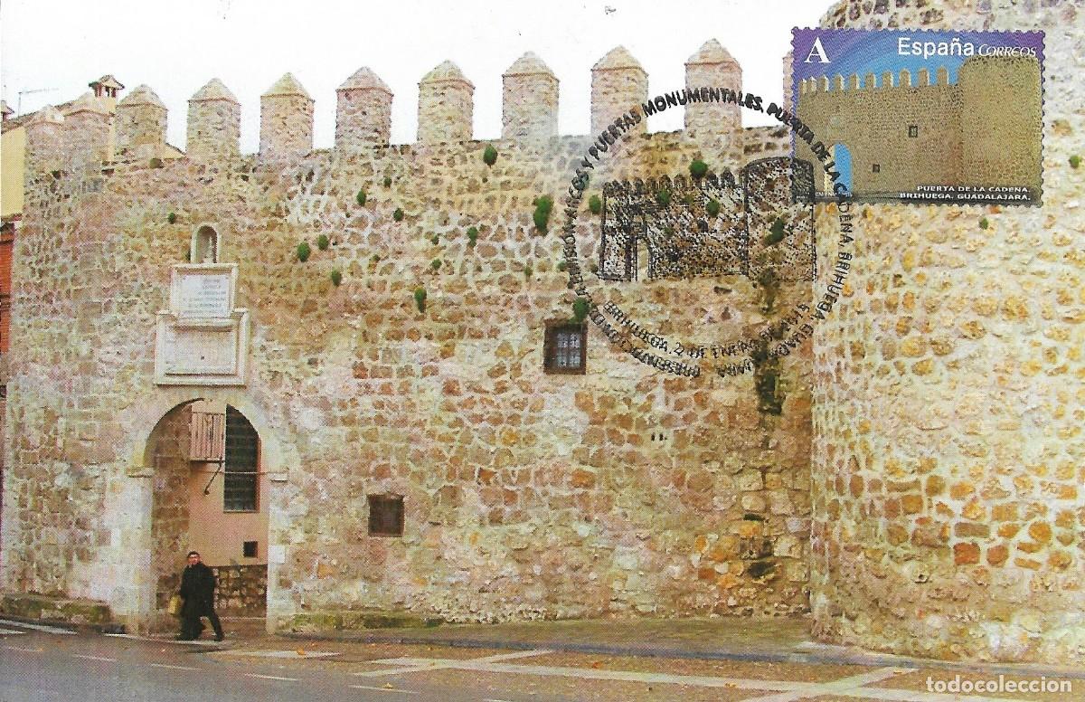 Sellos: ESPA&Ntilde;A. TARJETA MAXIMA PRIMER DIA. PUERTA DE LA CADENA. BRIHUEGA. 2015