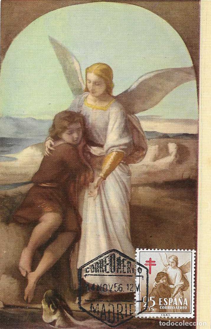 Sellos: PRO TUBERCULOSOS 1953 RELIGION TOBIAS Y EL ANGEL (EDIFIL 1123) TM CORREO AEREO MADRID 1956 RARO ASI