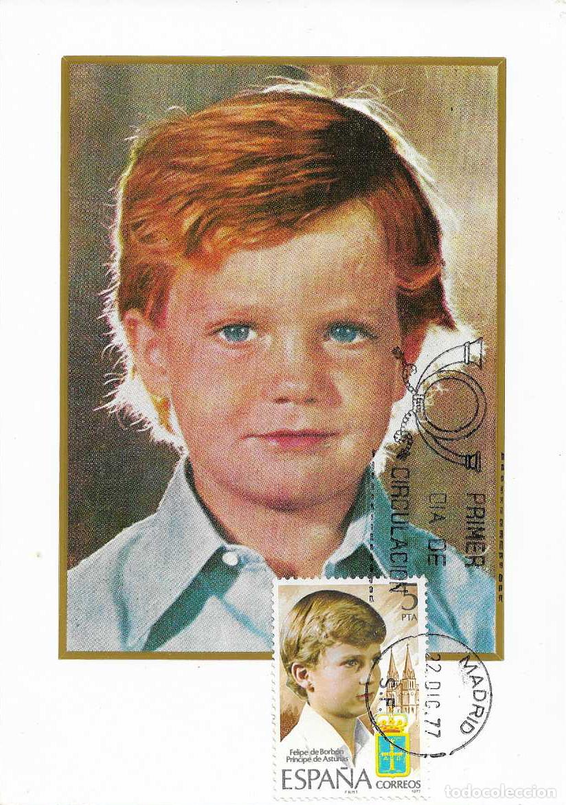 Sellos: FELIPE DE BORBON PRINCIPE DE ASTURIAS 1977 (EDIFIL 2449) EN TM PRIMER DIA MOD 1 MATASELLOS MADRID