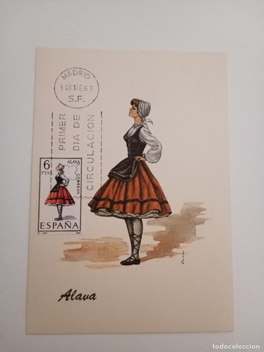 Sellos: TARJETA M&Aacute;XIMA A&Ntilde;O 1967, TRAJES REGIONALES, &Aacute;LAVA, PRIMER DIA DE CIRCULACI&Oacute;N, NUEVA, SIN CIRCULAR.