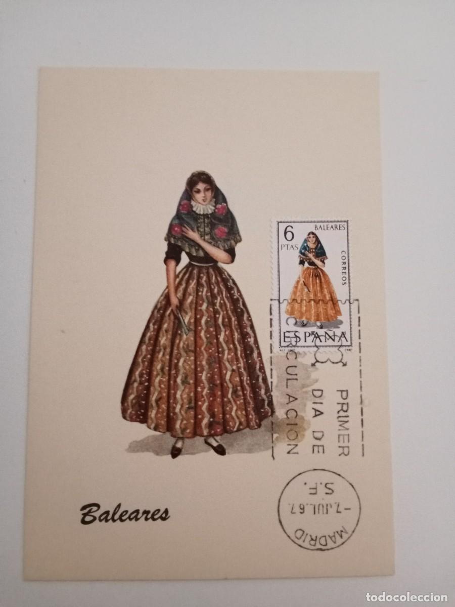 Sellos: TARJETA M&Aacute;XIMA, A&Ntilde;O 1967, PRIMER D&Iacute;A DE CIRCULACI&Oacute;N, BALEARES, TRAJE REGIONAL,NUEVA, SIN CIRCULAR