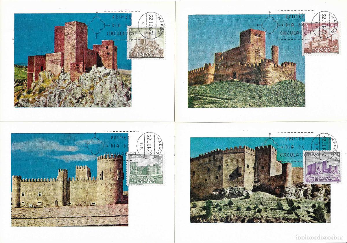 Sellos: CASTILLOS DE ESPA&Ntilde;A 1972 (EDIFIL 2093/97) EN CINCO TARJETAS MAXIMAS PRIMER DIA BONITO Y RARO ASI VER