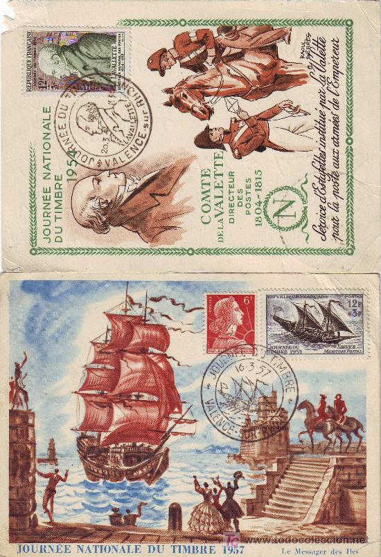 Sellos: DOS TARJETAS FRANCIA 1954 y 1957 - Foto 1