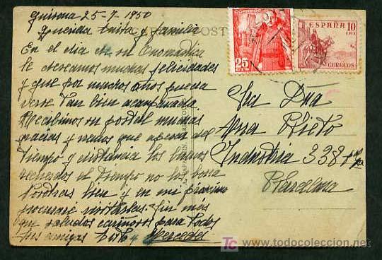 Sellos: TP circulada 1950, de Guissona a Barcelona. - Foto 1