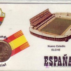 Sellos: FUTBOL NUEVO ESTADIO ELCHE (ALICANTE) MUNDIAL ESPAÑA 1982 RARA TARJETA PLASTIFICADA CON MONEDA. MPM.