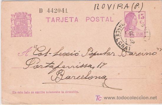Sellos: Tarjeta postal de Manlleu a Barcelona - Foto 1