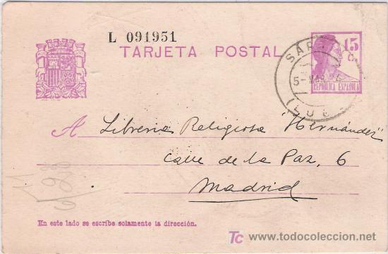Sellos: Tarjeta postal de Sarria (Lugo) a Madrid - Foto 1