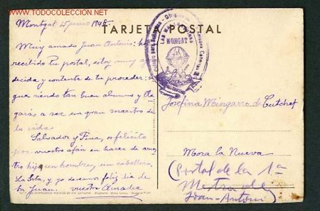 Sellos: Mongat. Maresme. Postal con tamp&oacute;n *Colegio de se&ntilde;oritas* - Foto 1