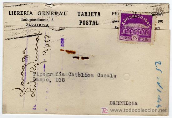 Sellos: TARJETA POSTAL COMERCIAL - LIBRERIA GENERAL - ZARAGOZA - Foto 1