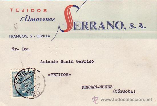 Sellos: TARJETA COMERCIAL ALMACENES SERRANO - SEVILLA - Foto 1