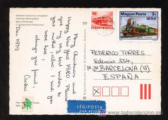 Sellos: Hungria. TP circulada a Barcelona en 1979. - Foto 1