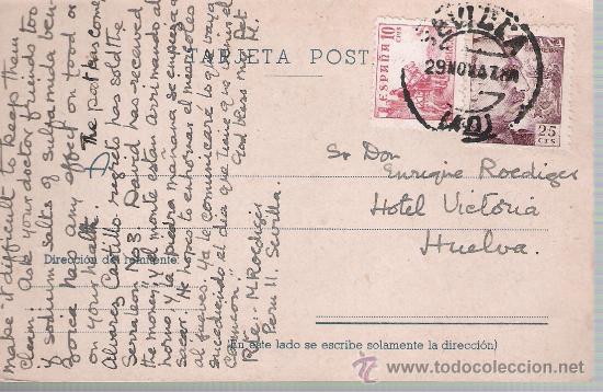 Sellos: Tarjeta Postal de Sevilla a Huelva. 1947. - Foto 1