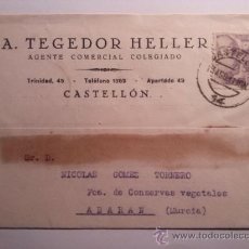 Sellos: TARJETA POSTAL A. TEGEDOR HELLER. CASTELLON 1941. Lote 34691017