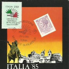 Sellos: TARJETA MÁXIMA. ITALIA. ROMA. 1985. EXPOSIZIONE MONDIALE DI FILATELIA.. Lote 41990599