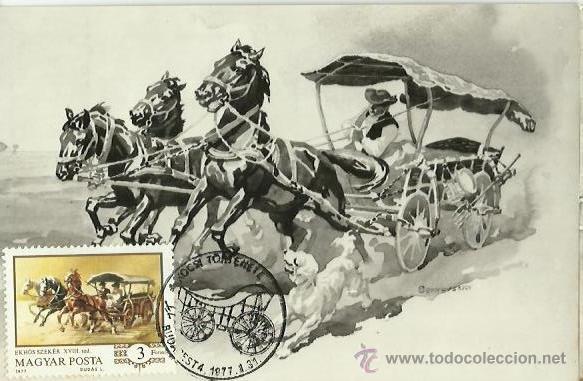 Sellos: TARJETA M&Aacute;XIMA. 1977. BUDAPEST. CARRUAJE-3. - Foto 1