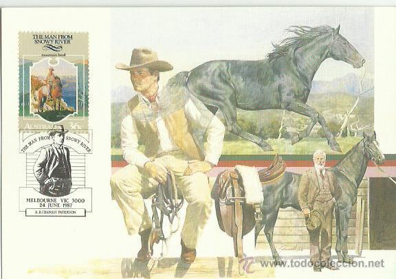 Sellos: TARJETA M&Aacute;XIMA. AUSTRALIA. 1987. CABALLOS. - Foto 1