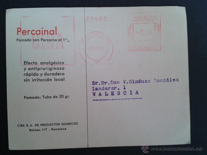 Sellos: TARJETA POSTAL COMERCIAL. PERCAINAL. BARCELONA. - Foto 2