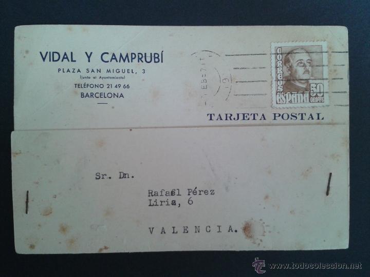 Sellos: TARJETA POSTAL COMERCIAL. VIDAL Y CAMPRUB&Iacute;. BARCELONA. - Foto 1