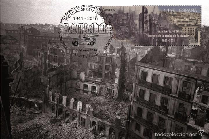 Sellos: Spain 2016 - 75 A&ordm; incendio ciudad de Santander special maximum card - Foto 1