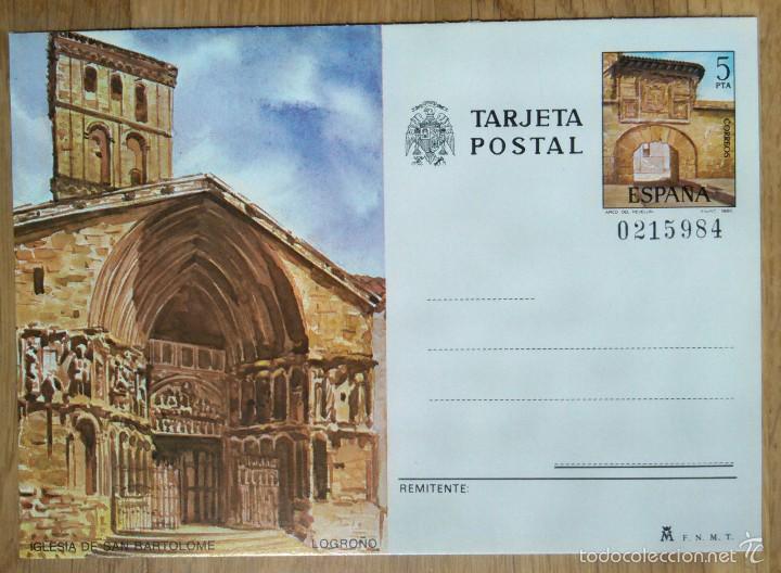 Sellos: TARJETA POSTAL - LOGRO&Ntilde;O - IGLESIA DE SAN BARTOLOME - Foto 1