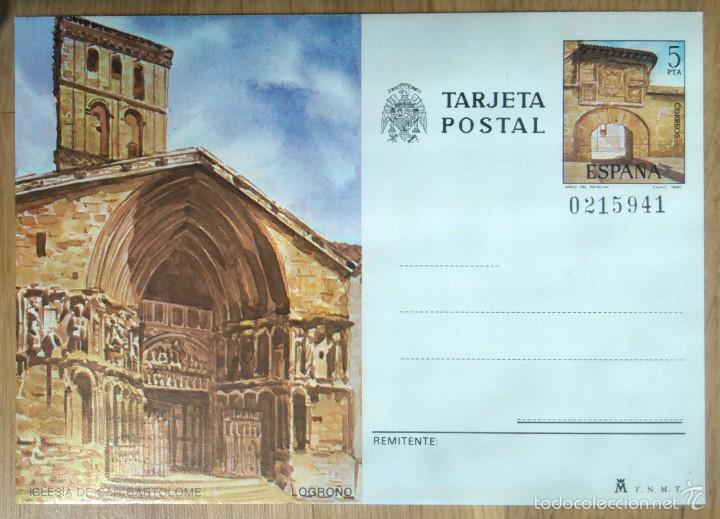 Sellos: TARJETA POSTAL - IGLESIA DE SAN BARTOLOME - LOGRO&Ntilde;O - Foto 1