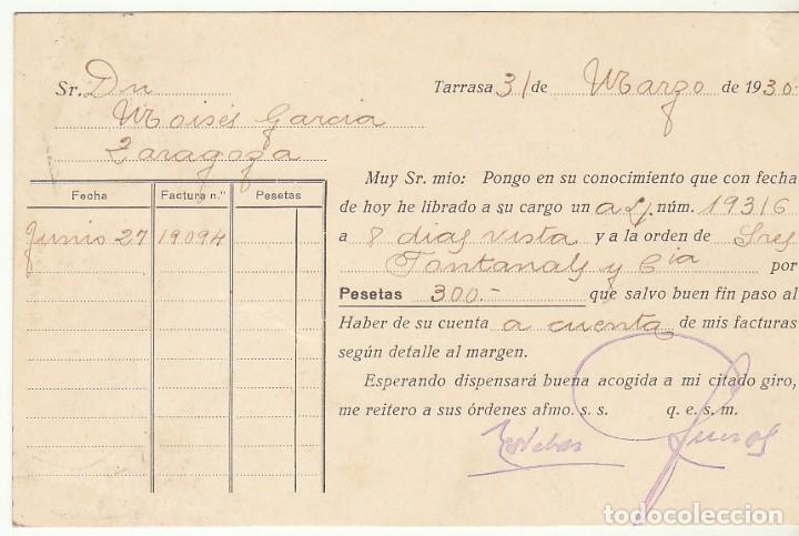Sellos: ESTEBAN QUEROL : TARRASA a ZARAGOZA. 1930. - Foto 2