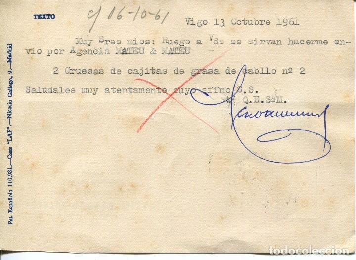 Sellos: TARJETA POSTAL--VIGO- 1961 - Foto 2