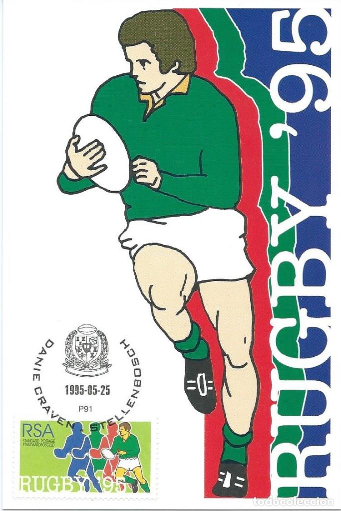 Sellos: 1995. REP&Uacute;BLICA DE SUD&Aacute;FRICA/SOUTH AFRICA. M&Aacute;XIMA/MAXIMUM CARD. COPA DEL MUNDO DE RUGBY. DEPORTES.