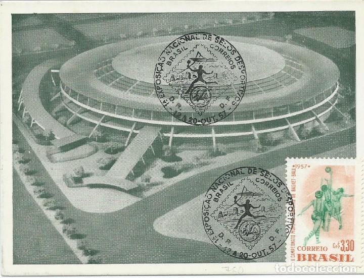 Sellos: 1957. BRASIL. M&Aacute;XIMA/MAXIMUM CARD. MUNDIAL DE BALONCESTO. YVERT 634. DEPORTES/SPORTS. BASKETBALL.