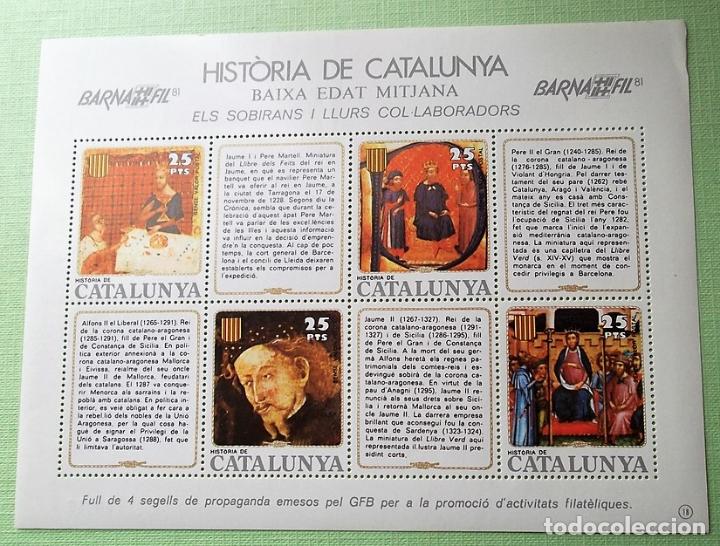 HISTÒRIA DE CATALUNYA. BAIXA EDAT MITJANA: ELS SOBIRANS I LLURS COL.LABORADORS. BARNAFIL'81. EDITAD (Sellos - España - Tarjetas)