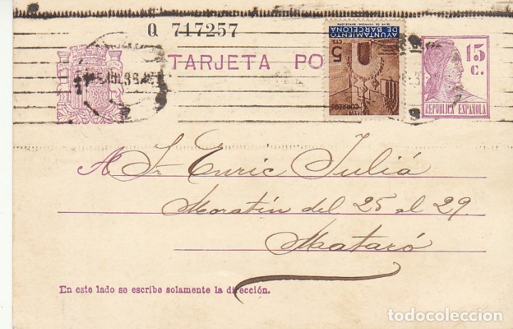 Sellos: MATRONA de PERFIL : BARCELONA a MATAR&Ograve;. 1936. - Foto 1