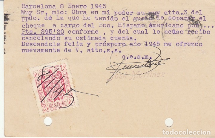 Sellos: T.P.: BARCELONA a LORCA (MURCIA). 1945. - Foto 2