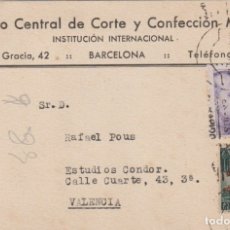 Sellos: TARJETA POSTAL INSTITUTO CENTRAL CORTE Y CONFECCION MARTI BARCELONA CIRCULADA A VALENCIA 1941 -D-4. Lote 179020417