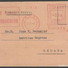 Sellos: TARJETA POSTAL COMERCIAL KODAK, FRANQUEO MECANICO MADRID 1964 A MALAGA