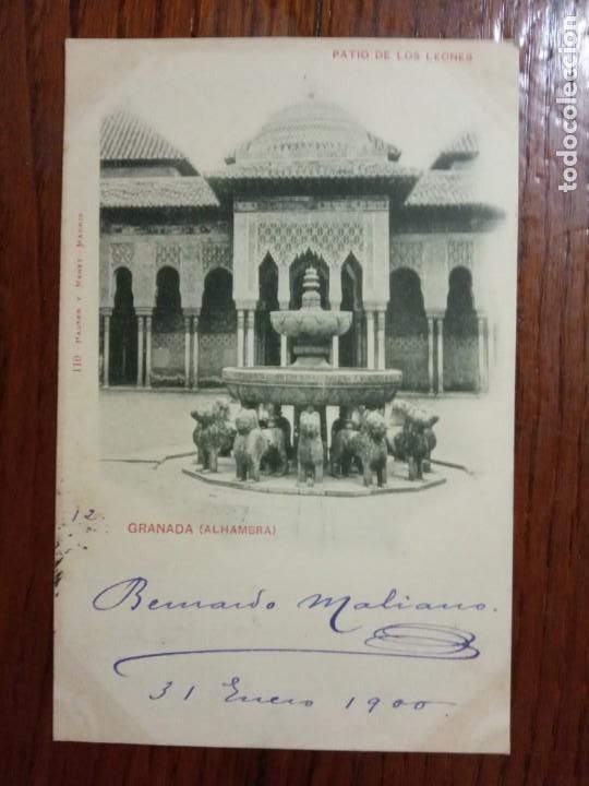 Sellos: TARJETA POSTAL.GRANADA.PATIO DE LOS LEONES.1900. - Foto 1