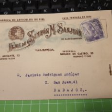 Sellos: H.DE SIMEON M.SANJUAN .VALENCIA ARTÍCULOS DE PIEL .1943. Lote 247781190