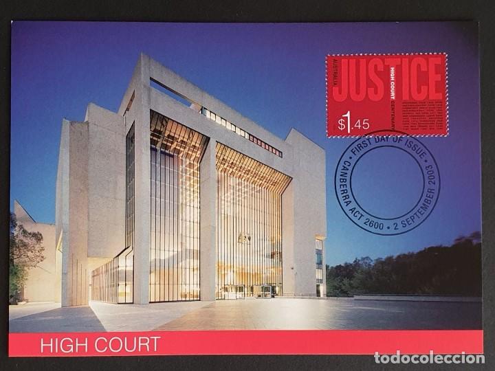 Sellos: Tarjeta M&aacute;xima AUSTRALIA - Centenario del Tribunal Superior, Edificio, Justicia, CANBERRA 2003 - Foto 1