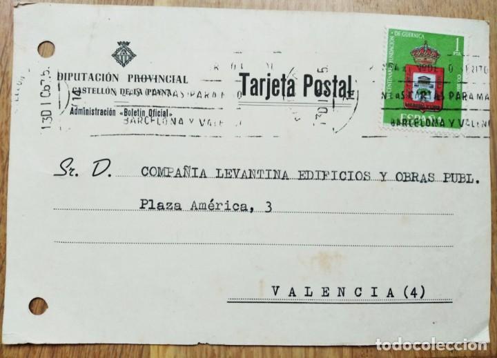 Sellos: TARJETA POSTAL CASTELLON A VALENCIA - Foto 1