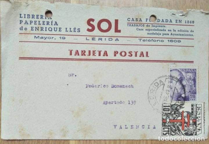 Sellos: TARJETA POSTAL PAPELERIA SOL - LERIDA - Foto 1