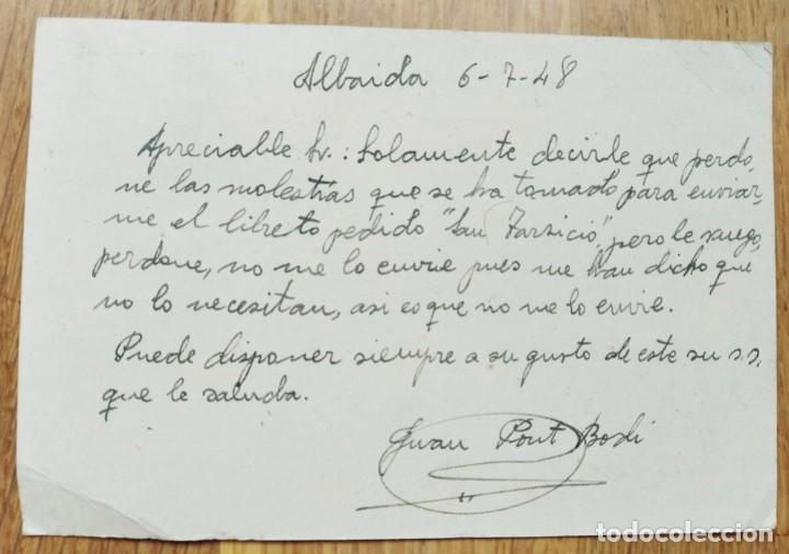Sellos: TARJETA POSTAL ALBAIDA A VALENCIA 1948 - Foto 2