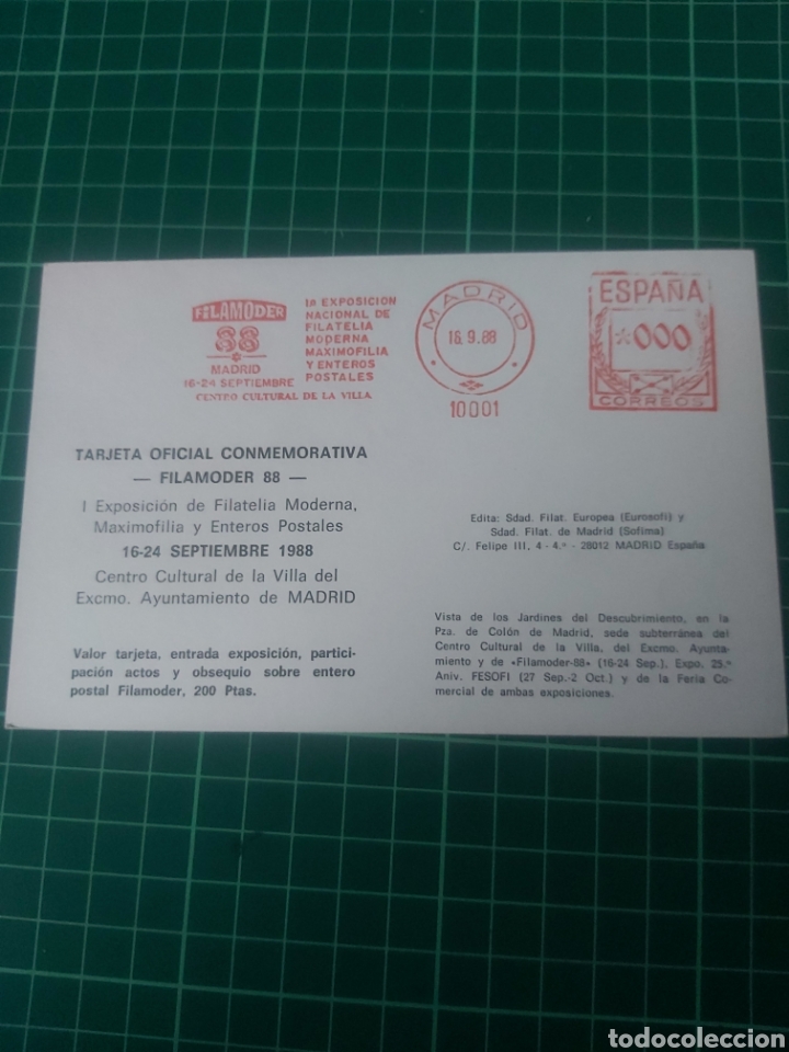Sellos: MADRID ESPA&Ntilde;A FILAMODER 1988 TARJETA POSTAL MATASELLO RODILLO - Foto 1