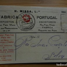 Sellos: ANTIGUA TARJETA COMERCIAL H.MISSA LDA. FABRICA MOVEIS FERRO. MATERIAL AGRICOLA LISBOA PORTUGAL 1935. Lote 363851760